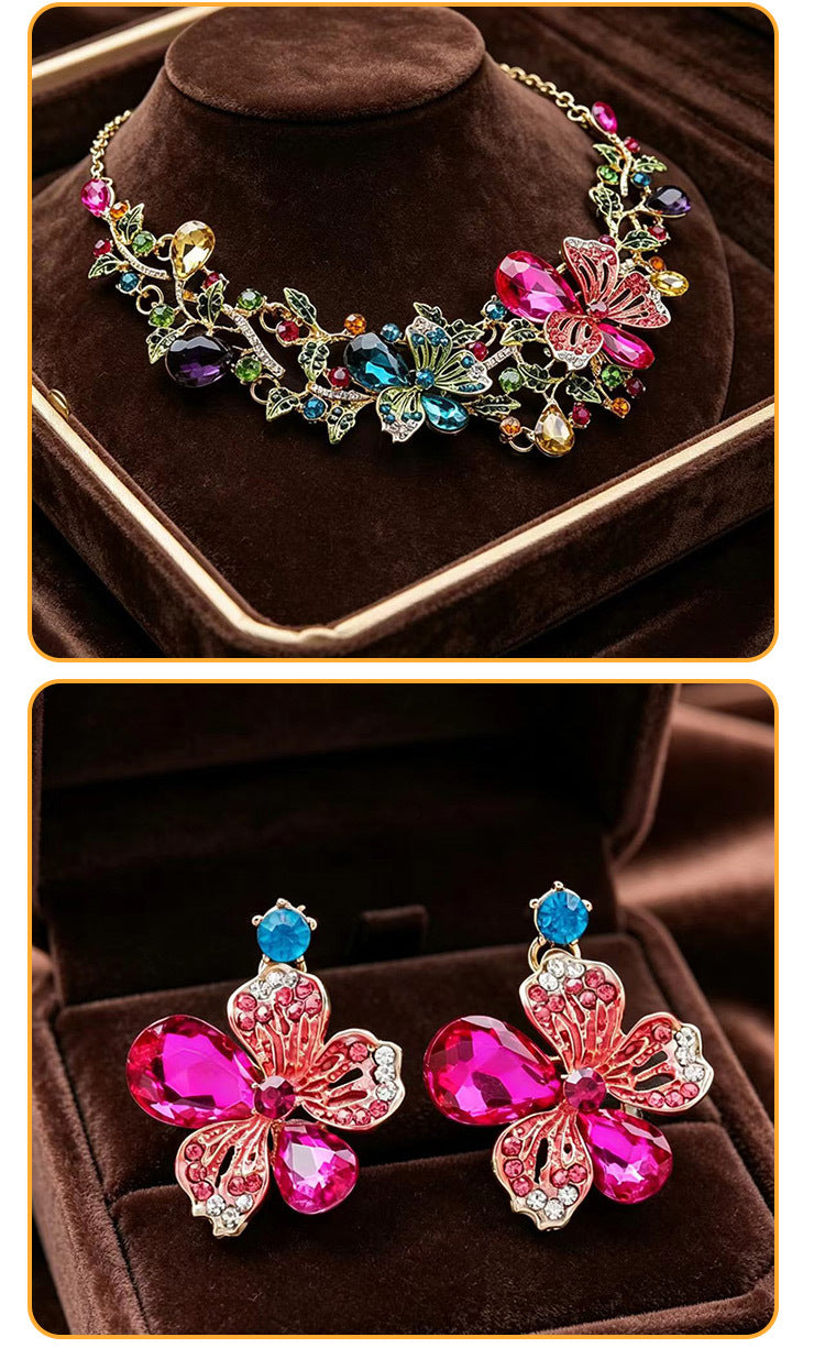 Handmade Rose Jewelry Set For Women In Electroplated Copper With Zircon Inlay
