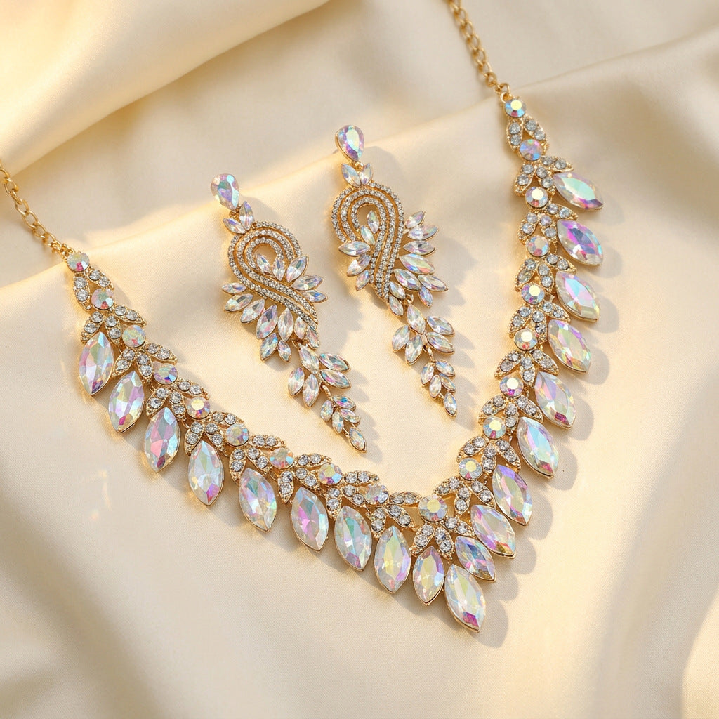Luxurious Water Droplets Jewelry Set For Women In Alloy With Rhinestone Inlay, 1 Set