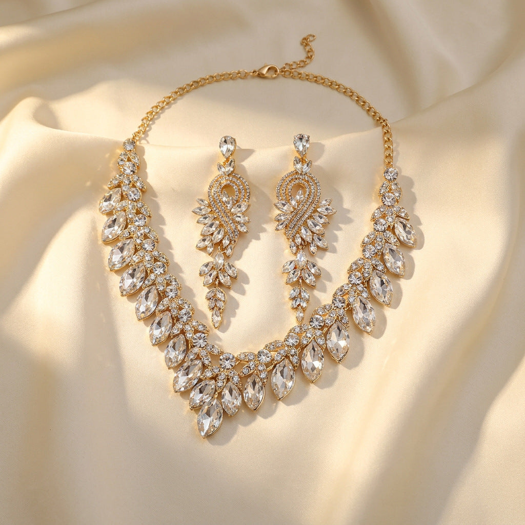 Luxurious Water Droplets Jewelry Set For Women In Alloy With Rhinestone Inlay, 1 Set