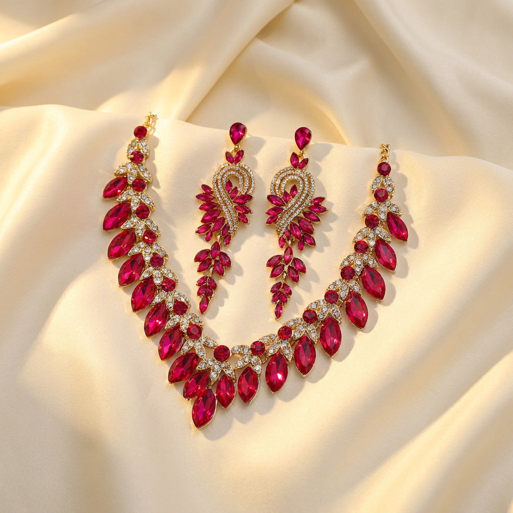 Luxurious Water Droplets Jewelry Set For Women In Alloy With Rhinestone Inlay, 1 Set