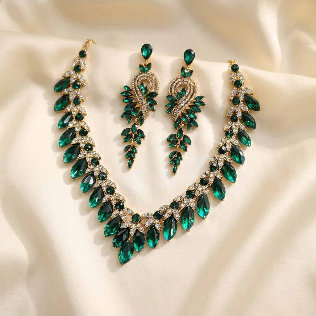 Luxurious Water Droplets Jewelry Set For Women In Alloy With Rhinestone Inlay, 1 Set