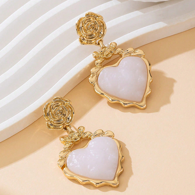 Elegant Heart Shape Stud Earrings For Women Featuring Electroplated Alloy With 304 Stainless Steel Posts