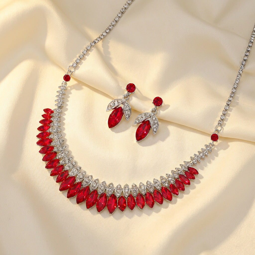 Multicolor Plant Jewelry Set For Women Featuring Zinc Material With Rhinestone Inlay, 1 Set