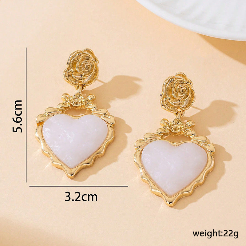 Elegant Heart Shape Stud Earrings For Women Featuring Electroplated Alloy With 304 Stainless Steel Posts