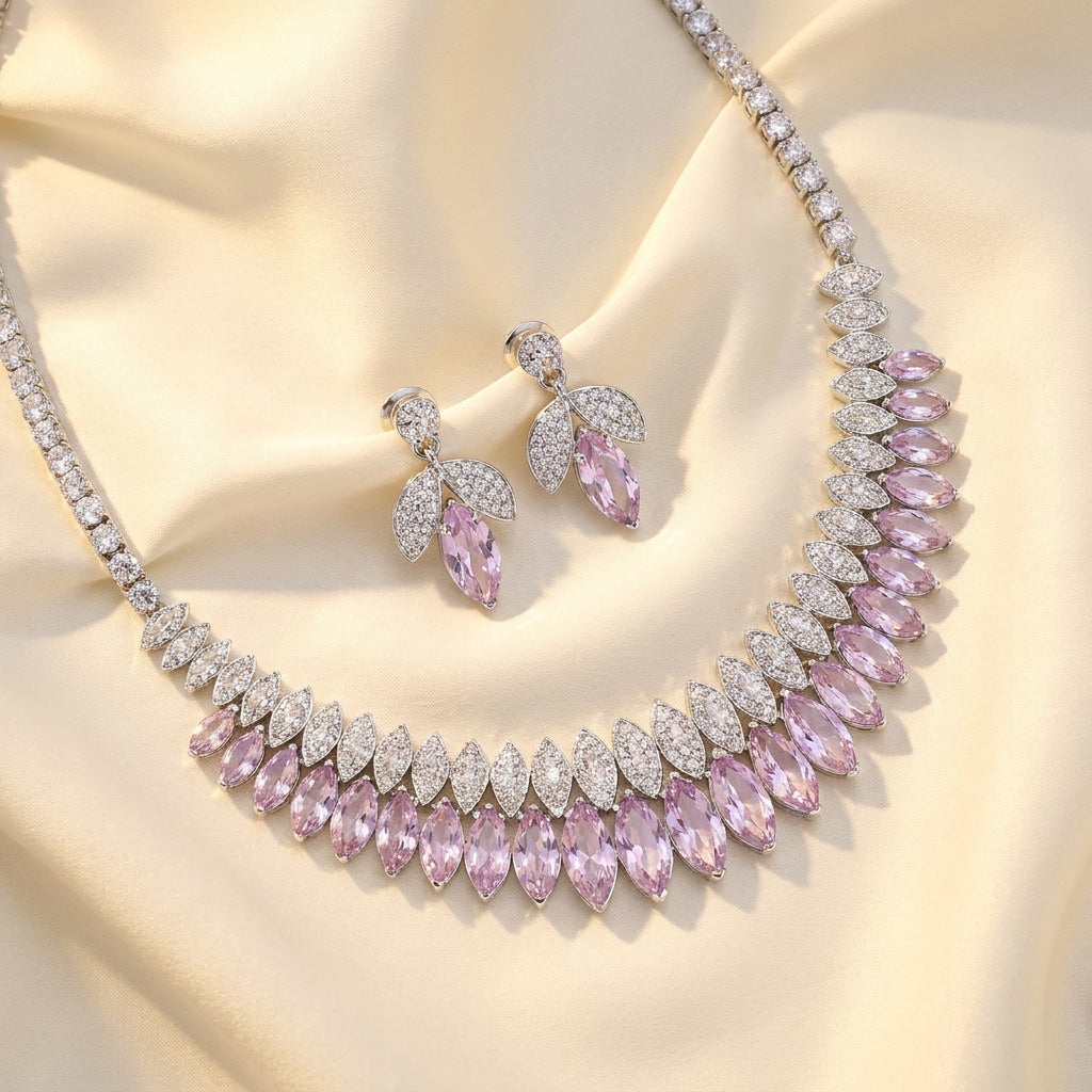 Multicolor Plant Jewelry Set For Women Featuring Zinc Material With Rhinestone Inlay, 1 Set