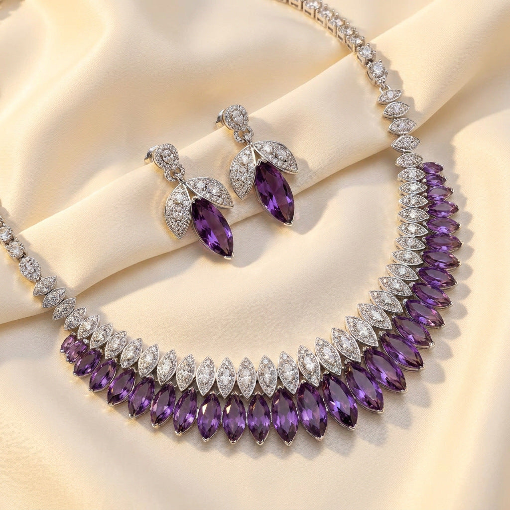 Multicolor Plant Jewelry Set For Women Featuring Zinc Material With Rhinestone Inlay, 1 Set