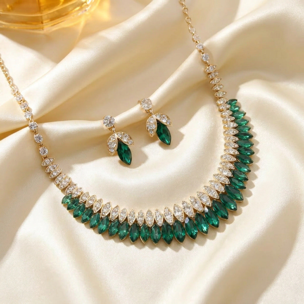 Multicolor Plant Jewelry Set For Women Featuring Zinc Material With Rhinestone Inlay, 1 Set