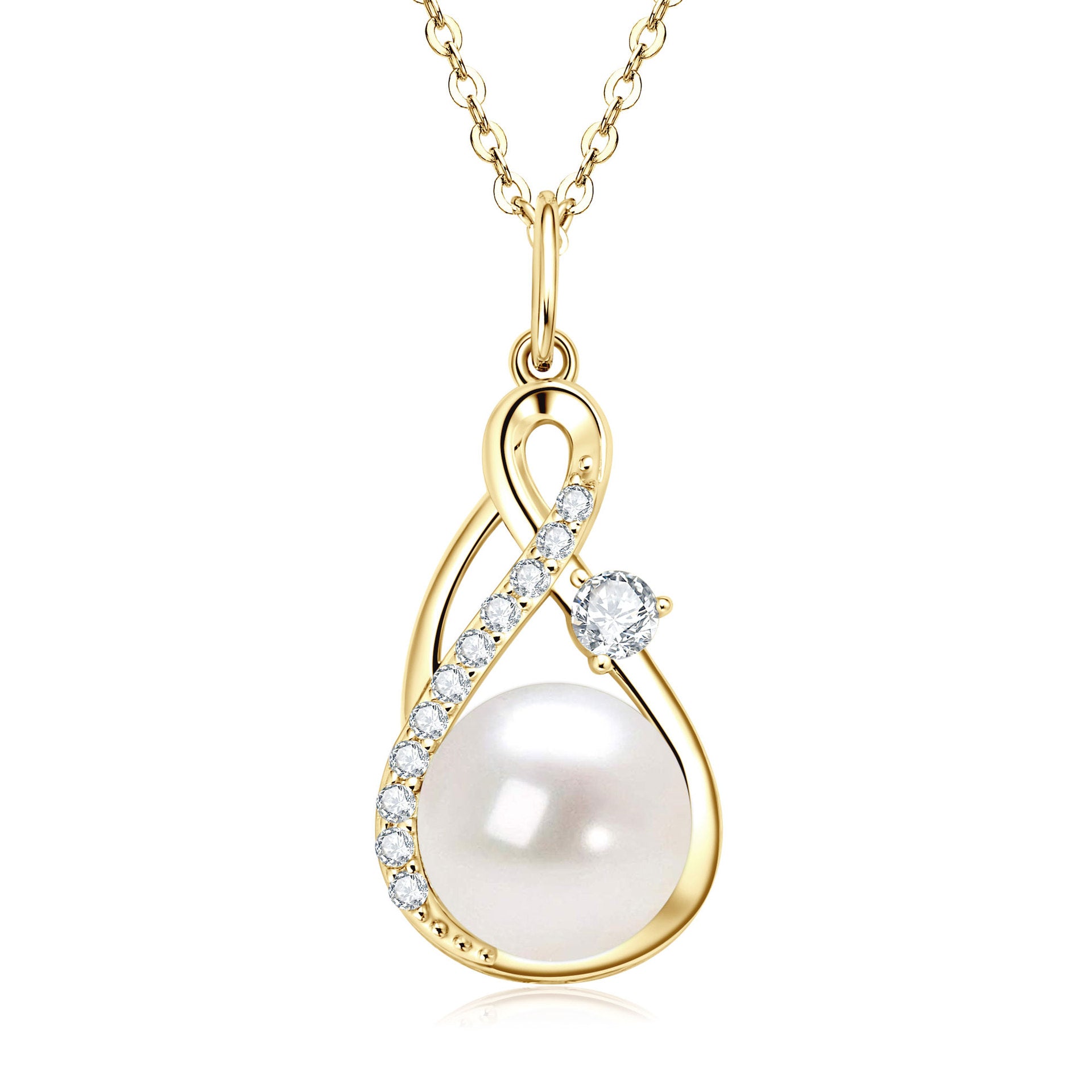 Elegant Pearl Pendant Necklace For Women With 9-10mm Freshwater Pearl In Copper And Cable Chain