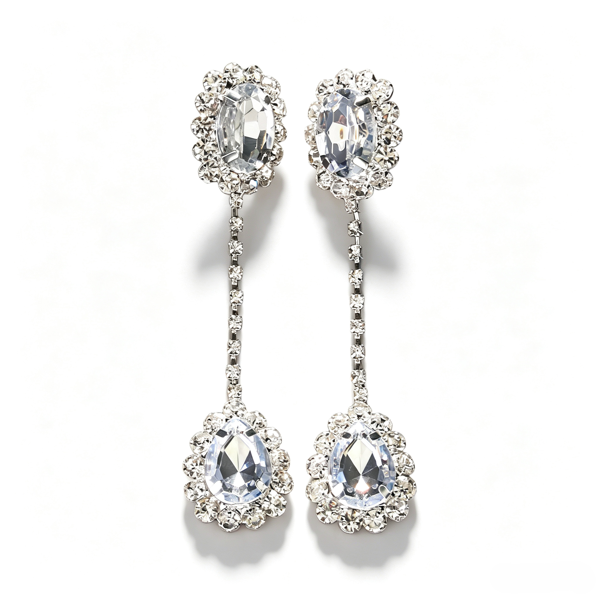 Luxurious Geometric Earrings For Women With Silver Plated Alloy And Rhinestone Pave Inlay