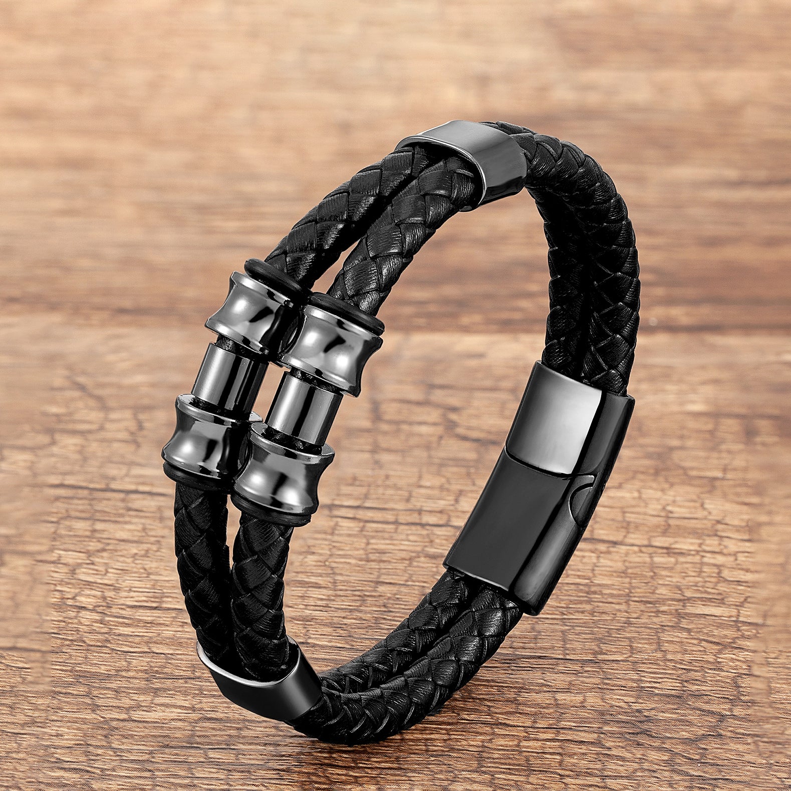 Geometric Punk Multicolor Bangle For Adults Featuring 304 Stainless Steel And Leather Rope Chain With Beading Craft