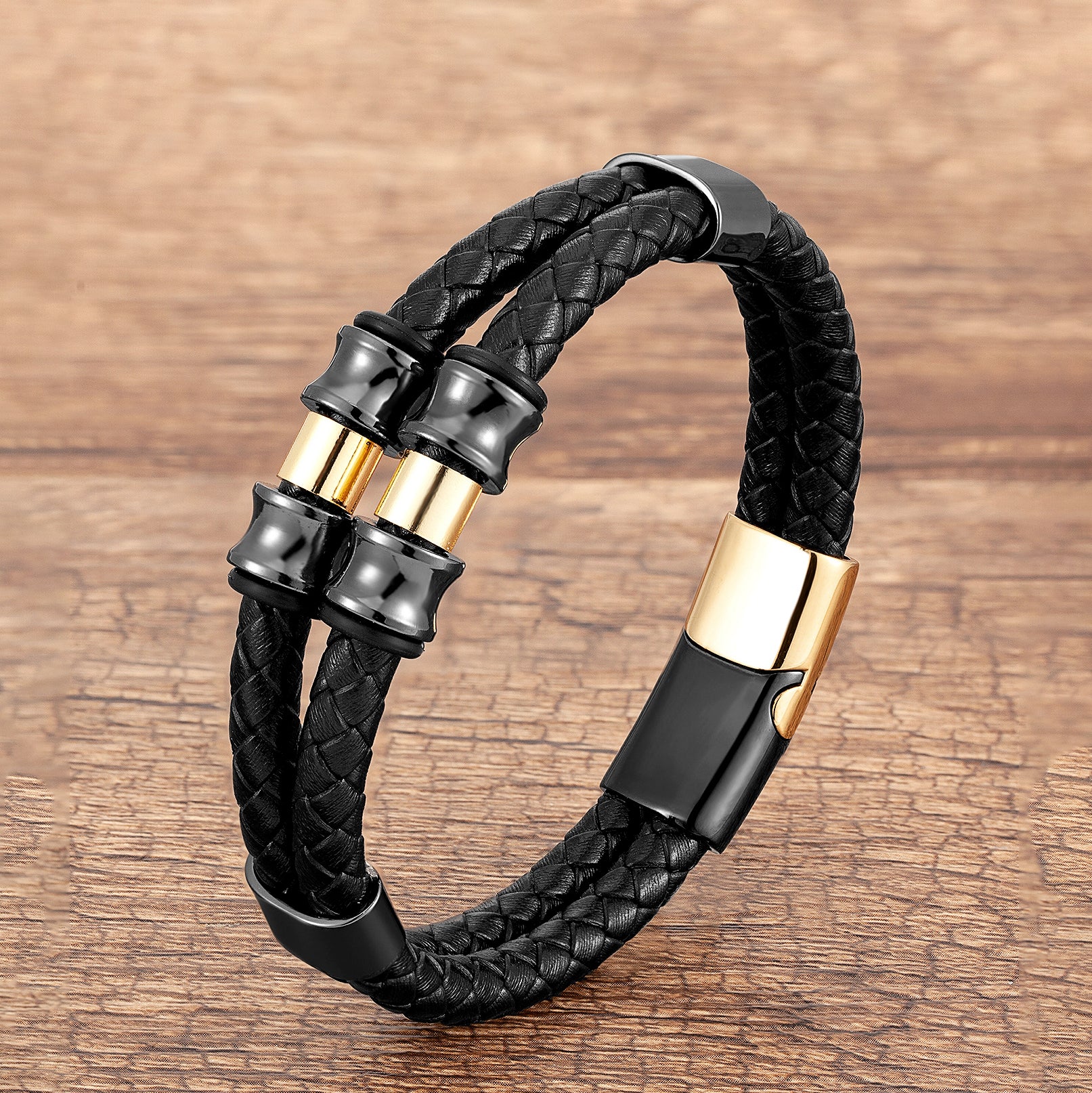 Geometric Punk Multicolor Bangle For Adults Featuring 304 Stainless Steel And Leather Rope Chain With Beading Craft