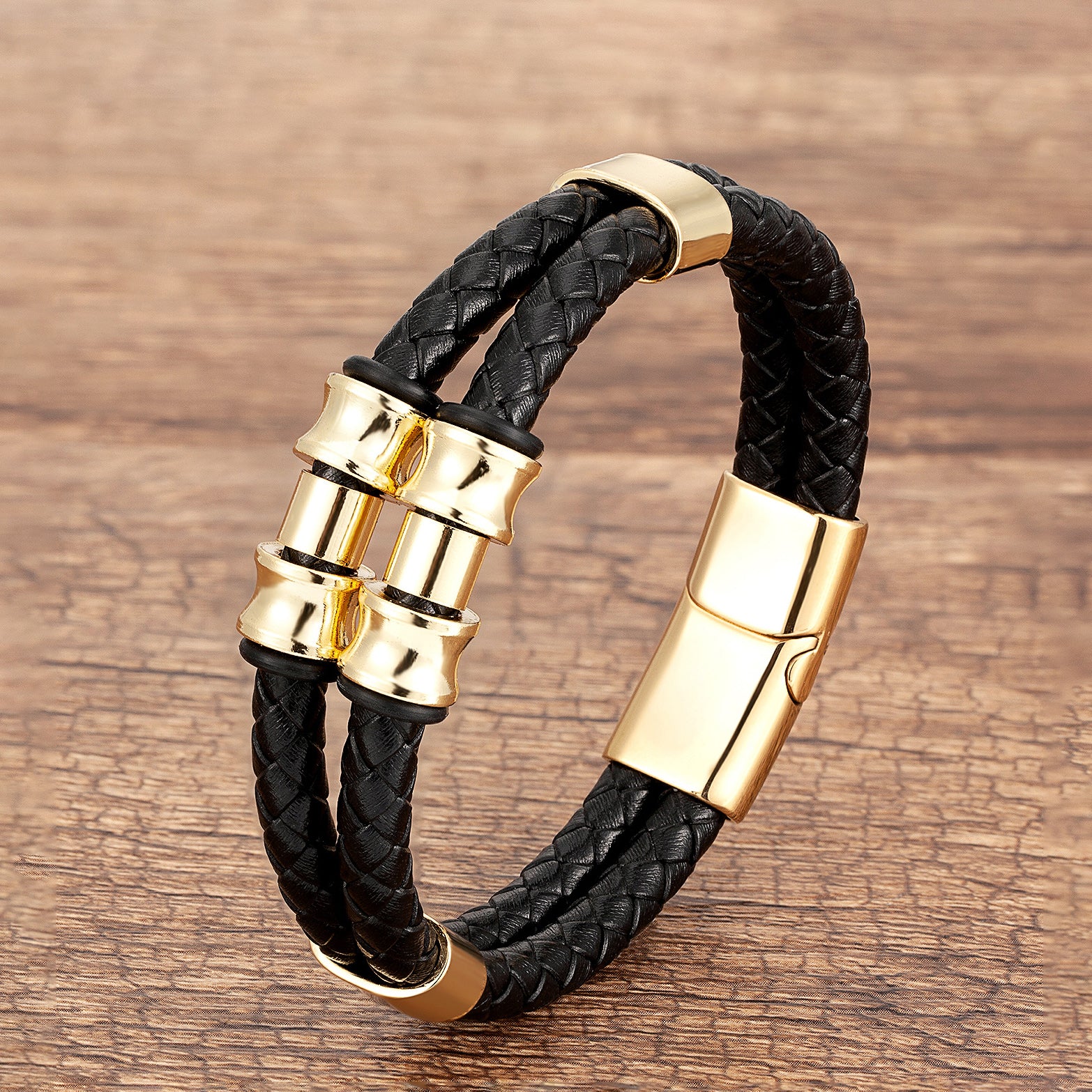 Geometric Punk Multicolor Bangle For Adults Featuring 304 Stainless Steel And Leather Rope Chain With Beading Craft