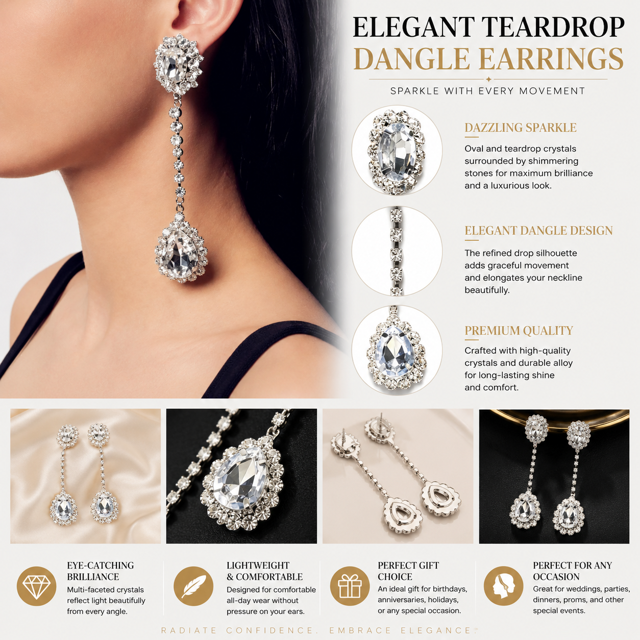 Luxurious Geometric Earrings For Women With Silver Plated Alloy And Rhinestone Pave Inlay