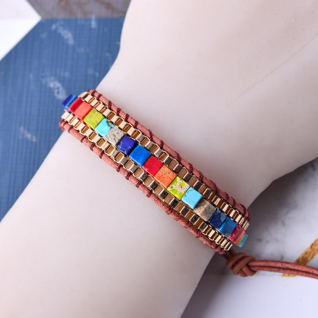 Geometric Braid Natural Stone Bracelets For Adults Featuring 18K Real Gold Plated With 0.01µm Thickness In Bohemian Style