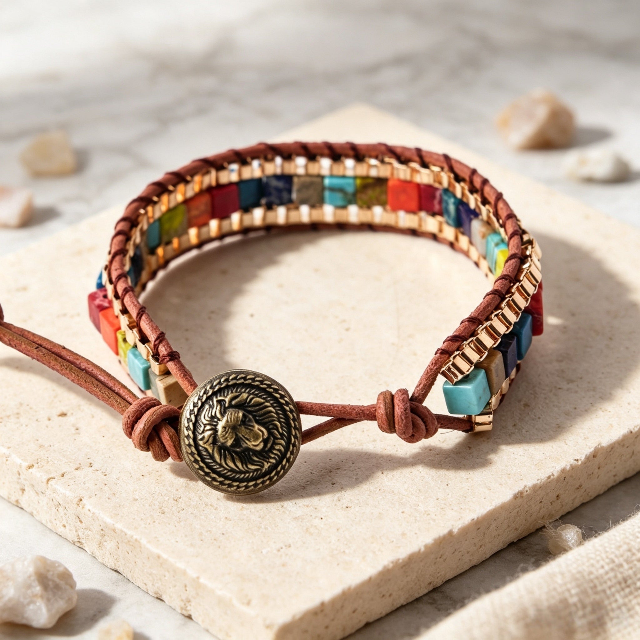 Geometric Braid Natural Stone Bracelets For Adults Featuring 18K Real Gold Plated With 0.01µm Thickness In Bohemian Style