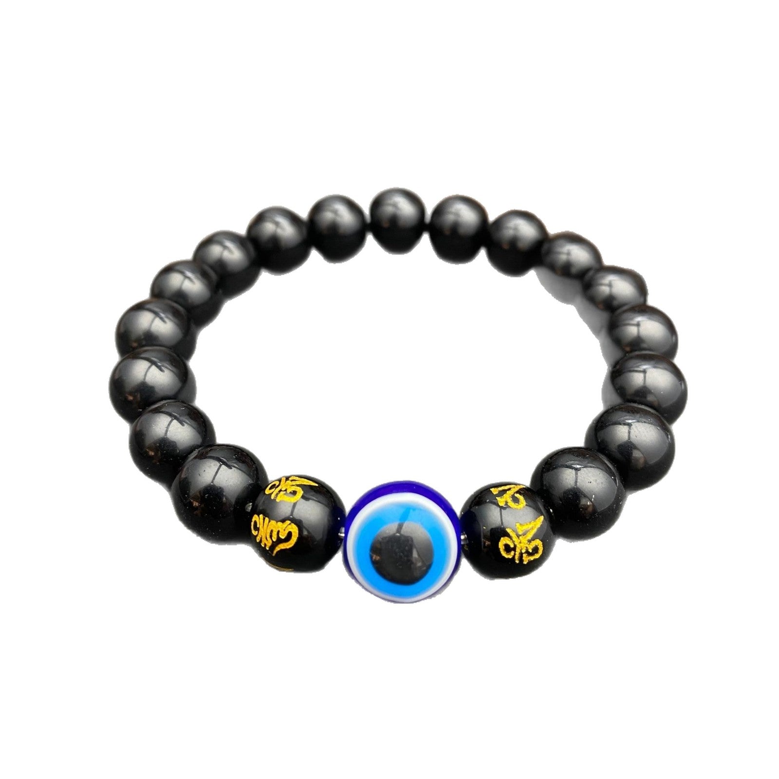 Devil's Eye Beaded Bracelet In Dyed Black Natural Stone, Simple Style Unisex Accessory