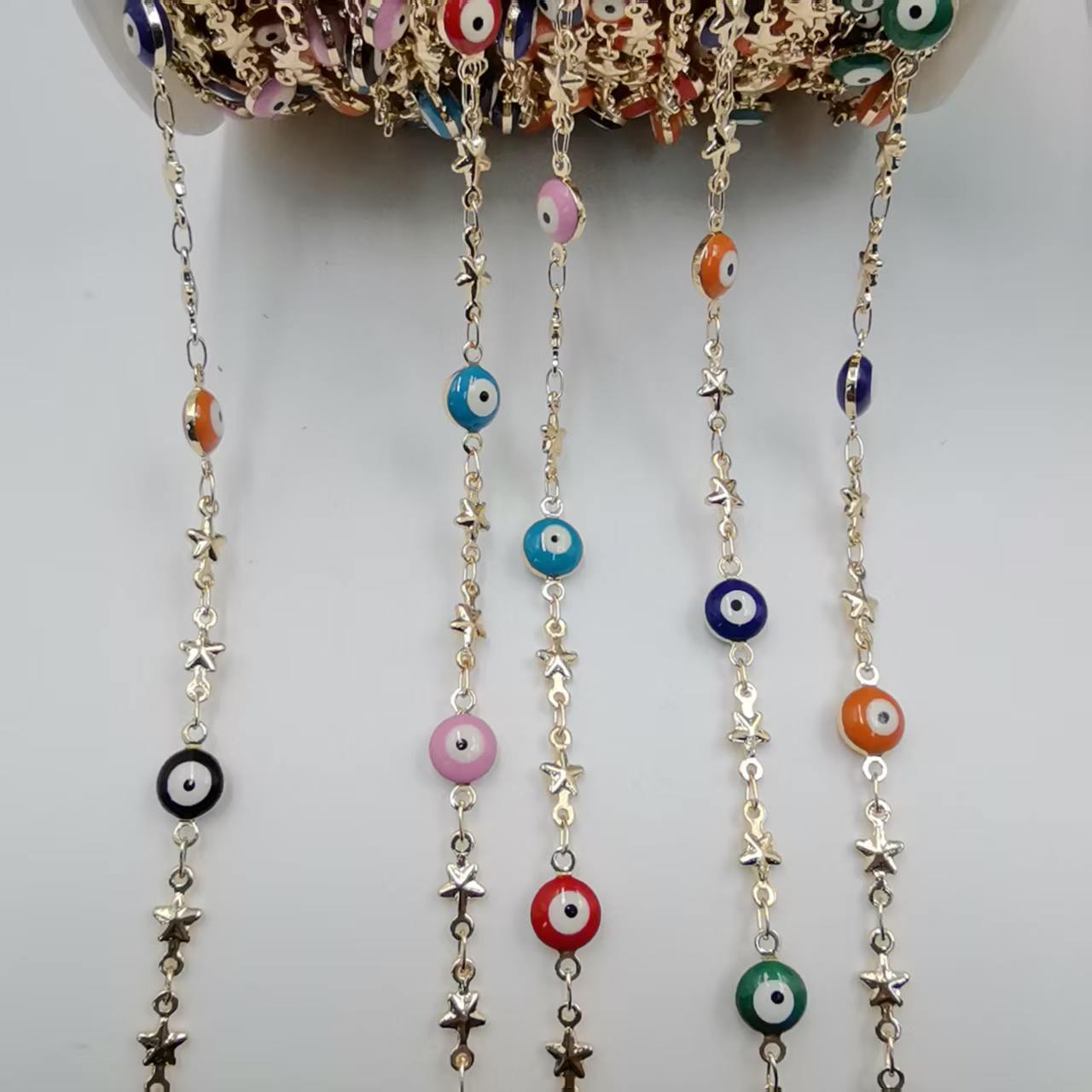 Devil's Eye Electroplated Necklace In KC Golden Plated Copper Featuring Handmade Chain Style