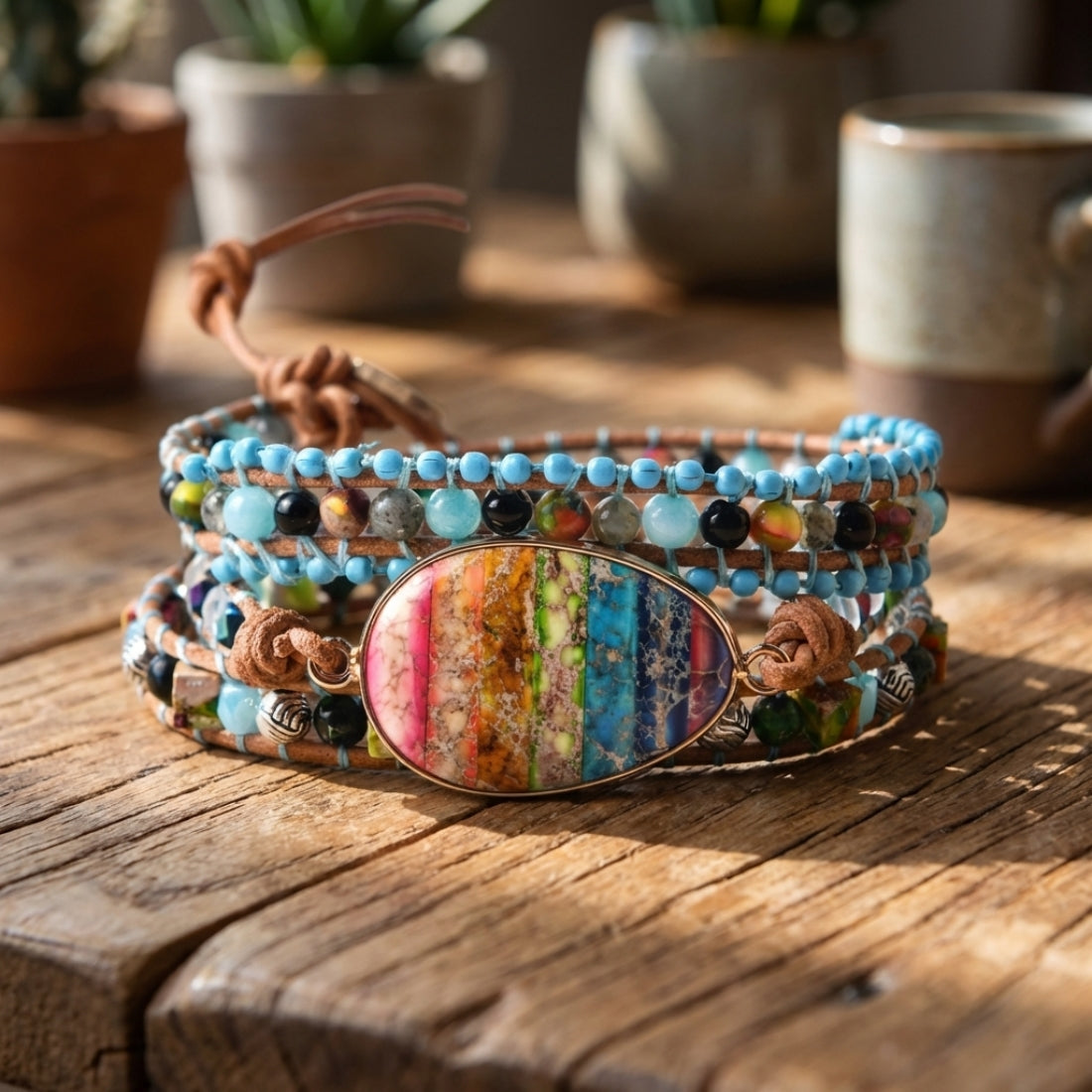 Geometric Braid Bracelets For Adults In Natural Stone With Silver Plated Finish, Ethnic Style Featuring Beaded Chain