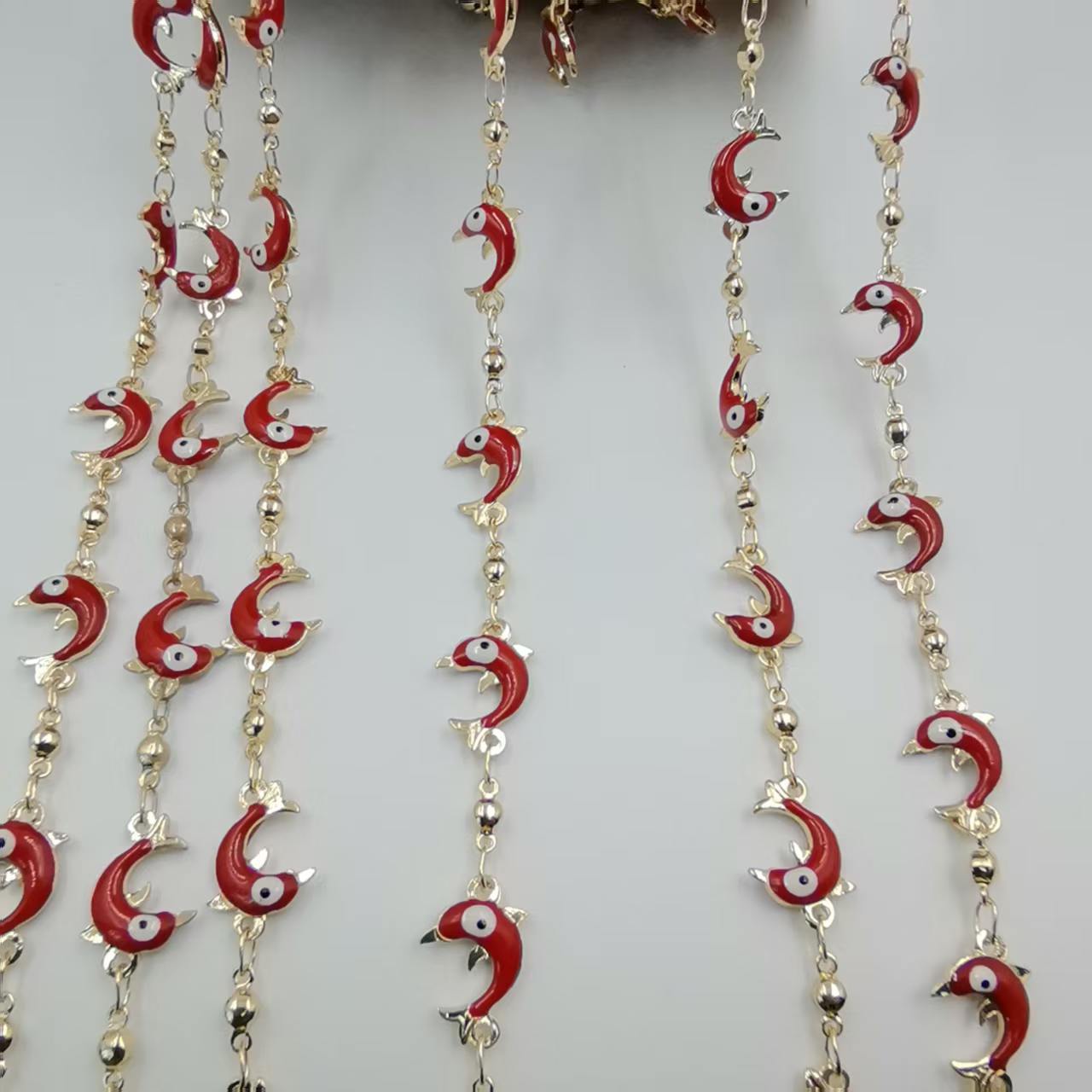Dolphin Enamel Gold Copper Chain Featuring Handmade Chain In Marine Style