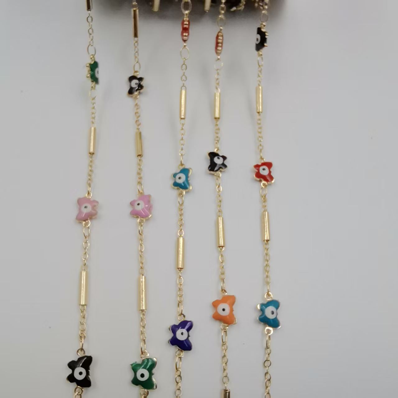 Electroplated KC Golden Plated Copper Flowers Chain With Handmade Chain Design In Colour