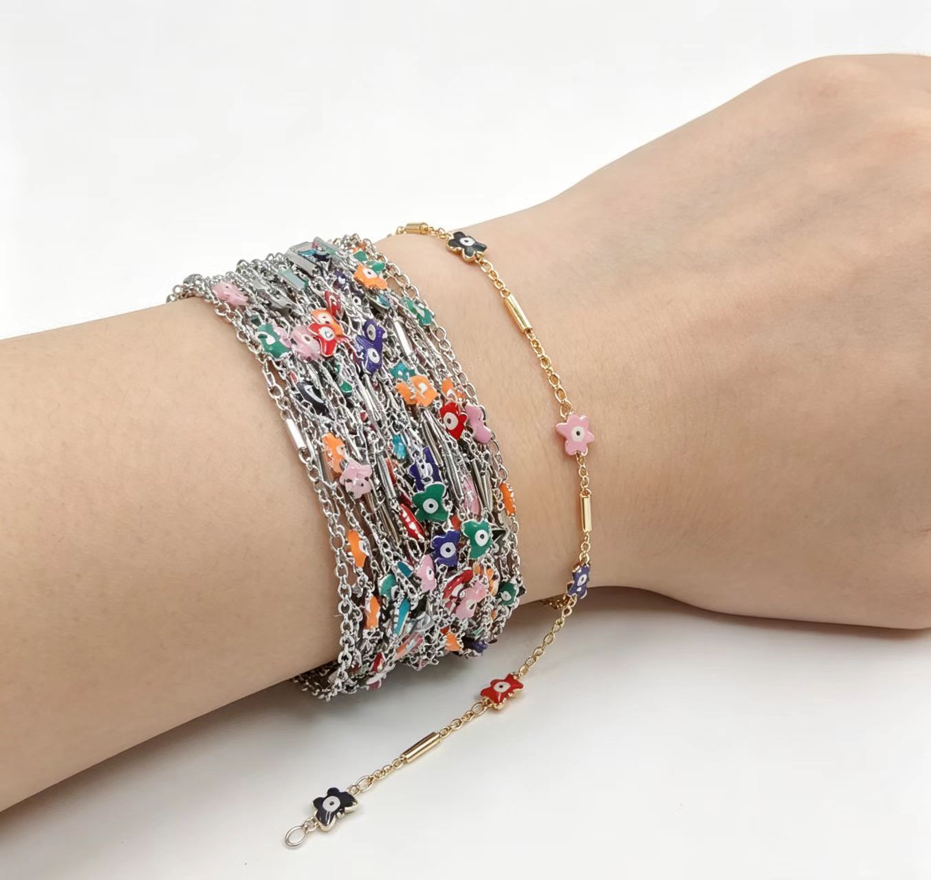 Electroplated KC Golden Plated Copper Flowers Chain With Handmade Chain Design In Colour