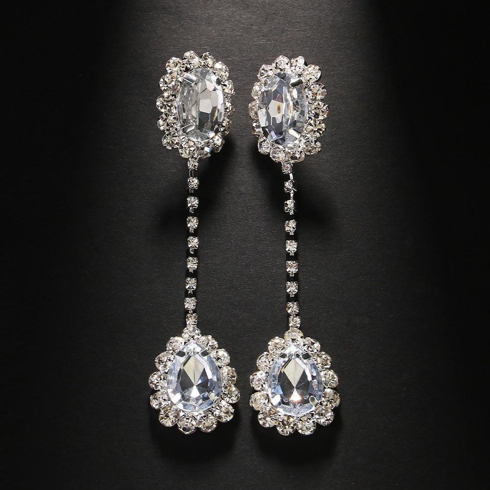 Luxurious Geometric Earrings For Women With Silver Plated Alloy And Rhinestone Pave Inlay