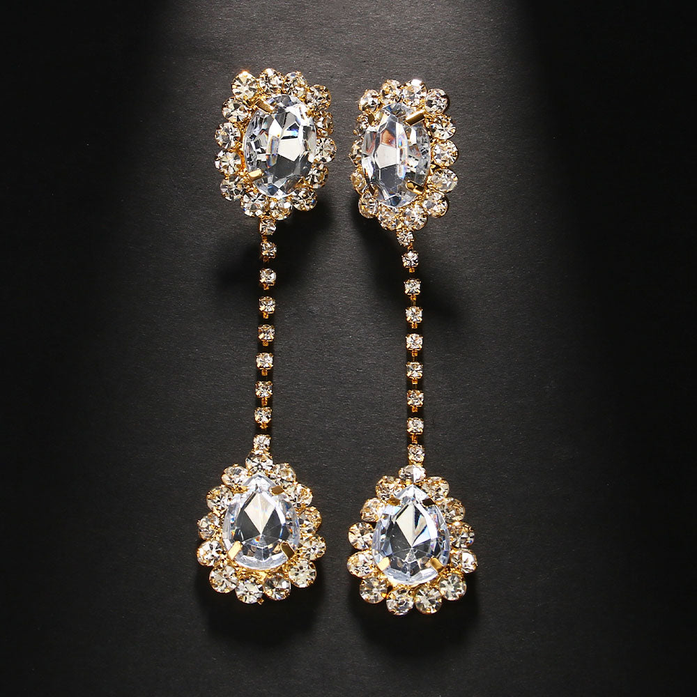 Luxurious Geometric Earrings For Women With Silver Plated Alloy And Rhinestone Pave Inlay