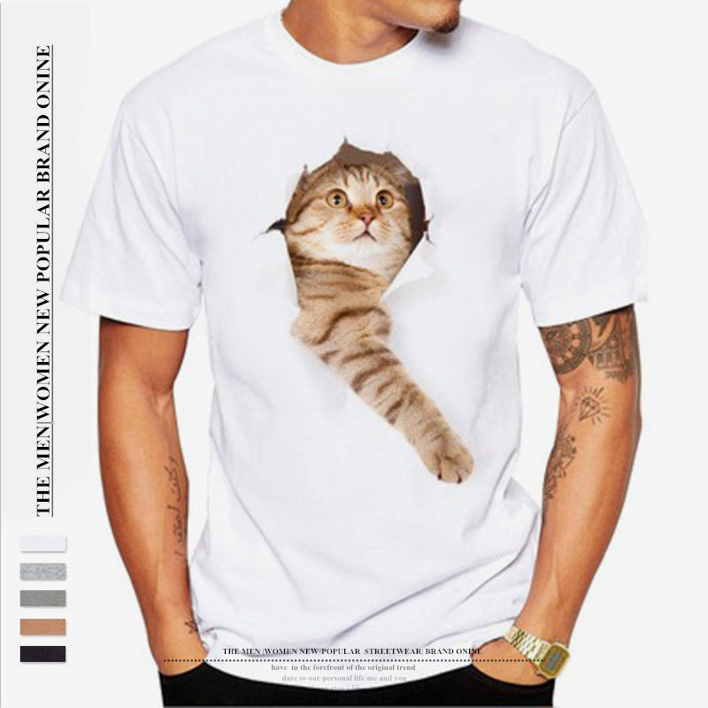 Cat Short Sleeve Modal T-shirt Featuring 3D Print Pullover Design For Men