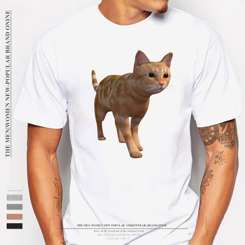Cat Short Sleeve Modal T-shirt Featuring 3D Print Pullover Design For Men