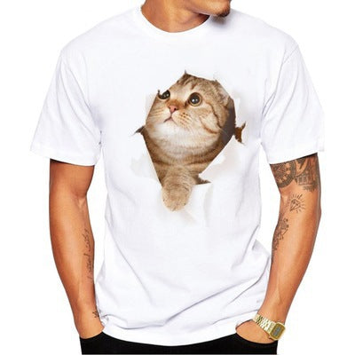 Cat Short Sleeve Modal T-shirt Featuring 3D Print Pullover Design For Men