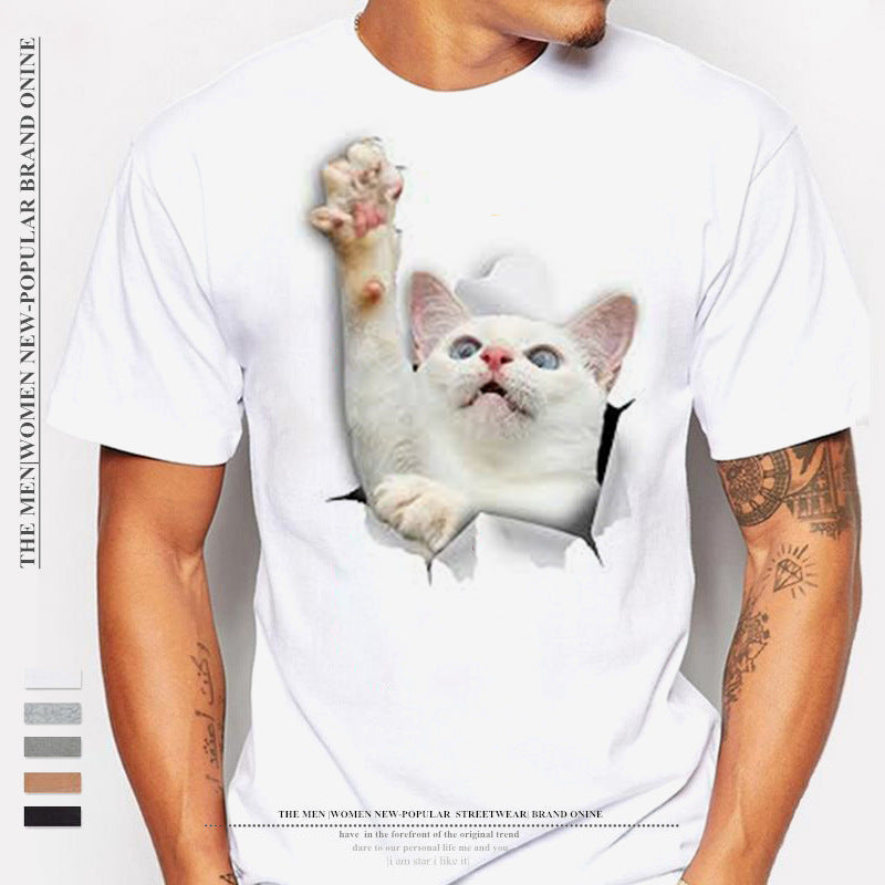 Cat Short Sleeve Modal T-shirt Featuring 3D Print Pullover Design For Men