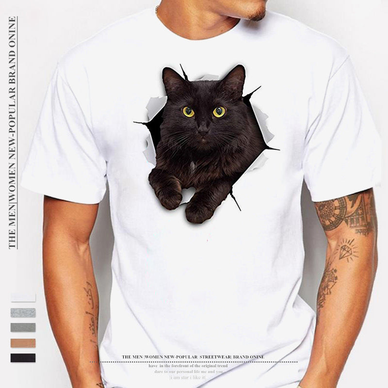 Cat Short Sleeve Modal T-shirt Featuring 3D Print Pullover Design For Men