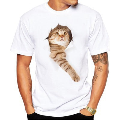 Cat Short Sleeve Modal T-shirt Featuring 3D Print Pullover Design For Men