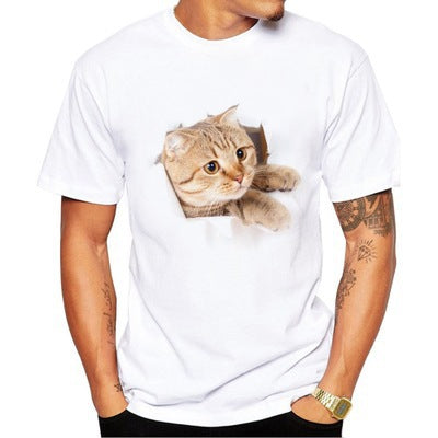 Cat Short Sleeve Modal T-shirt Featuring 3D Print Pullover Design For Men