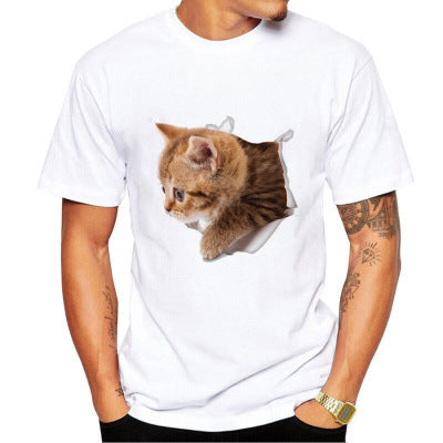 Cat Short Sleeve Modal T-shirt Featuring 3D Print Pullover Design For Men