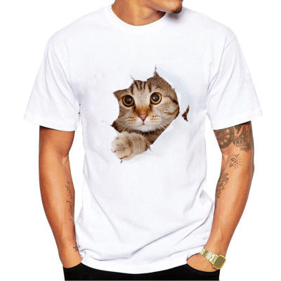 Cat Short Sleeve Modal T-shirt Featuring 3D Print Pullover Design For Men