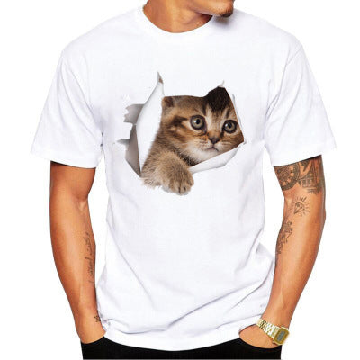 Cat Short Sleeve Modal T-shirt Featuring 3D Print Pullover Design For Men