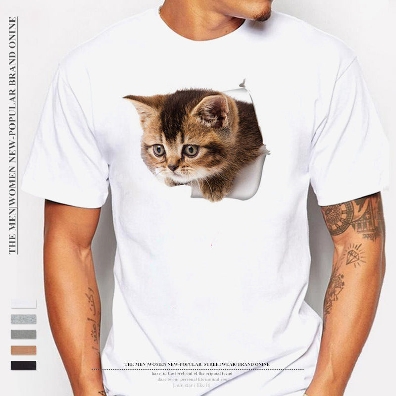 Cat Short Sleeve Modal T-shirt Featuring 3D Print Pullover Design For Men