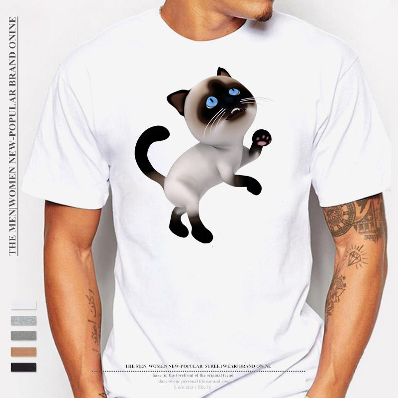 Cat Short Sleeve Modal T-shirt Featuring 3D Print Pullover Design For Men