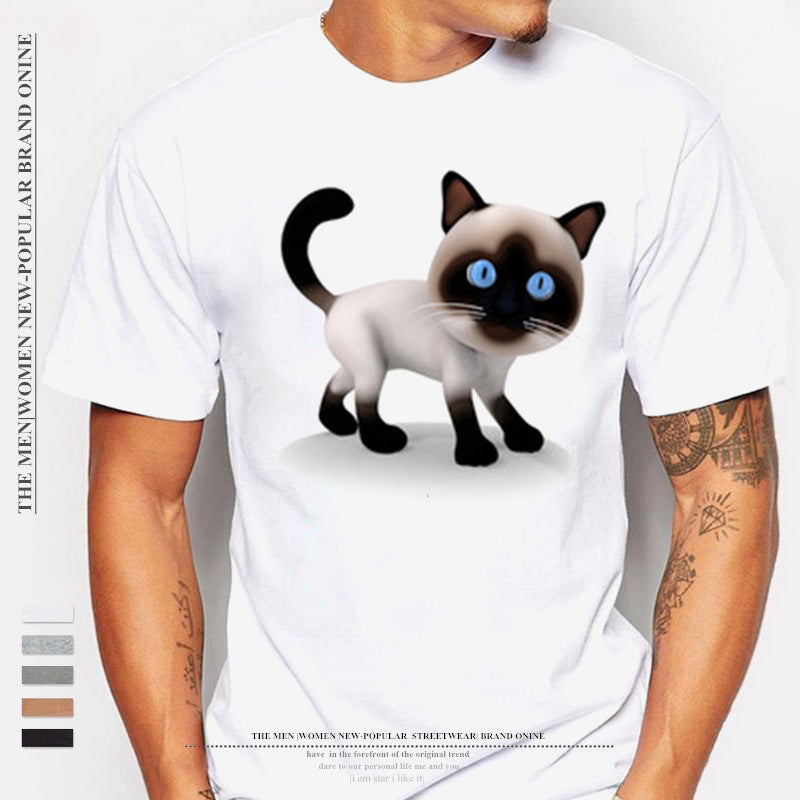 Cat Short Sleeve Modal T-shirt Featuring 3D Print Pullover Design For Men