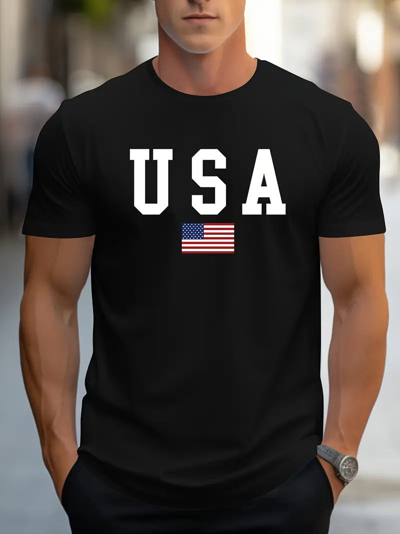 Men's Short Sleeve Cotton T-shirt With Printing, Pullover Style
