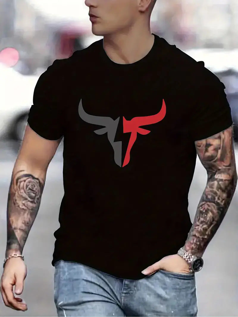 Men's Short Sleeve Cotton T-shirt With Printing, Pullover Style