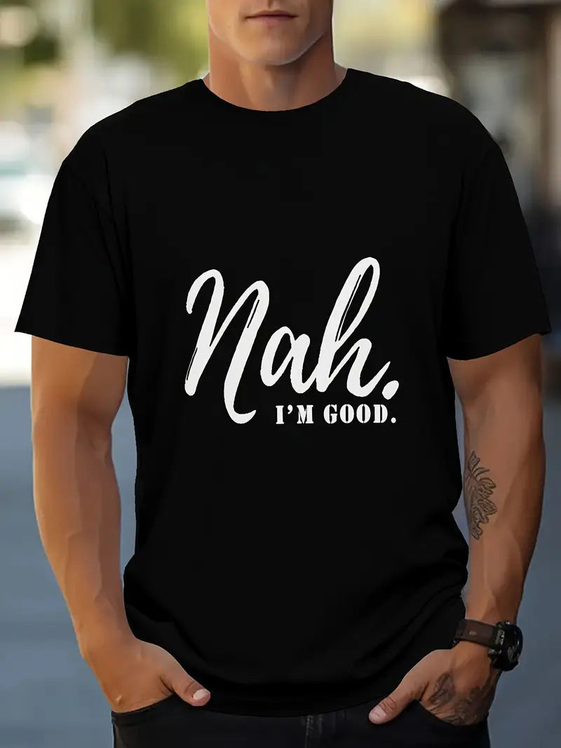 Men's Short Sleeve Cotton T-shirt With Printing, Pullover Style