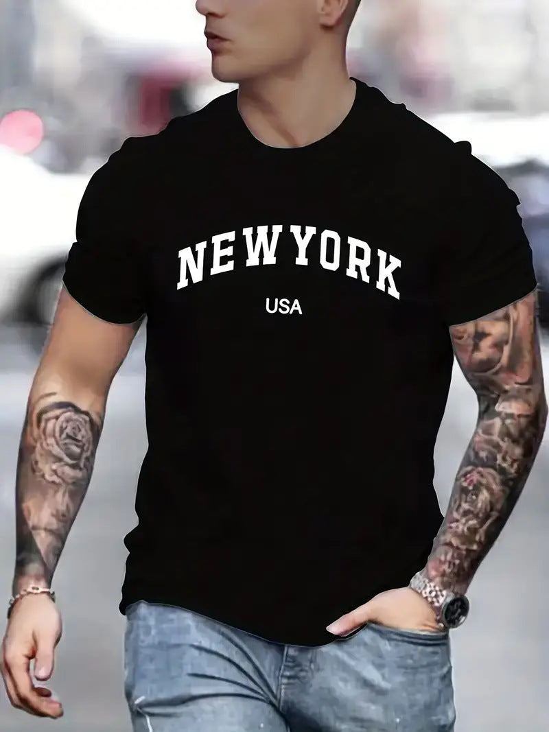 Men's Short Sleeve Cotton T-shirt With Printing, Pullover Style