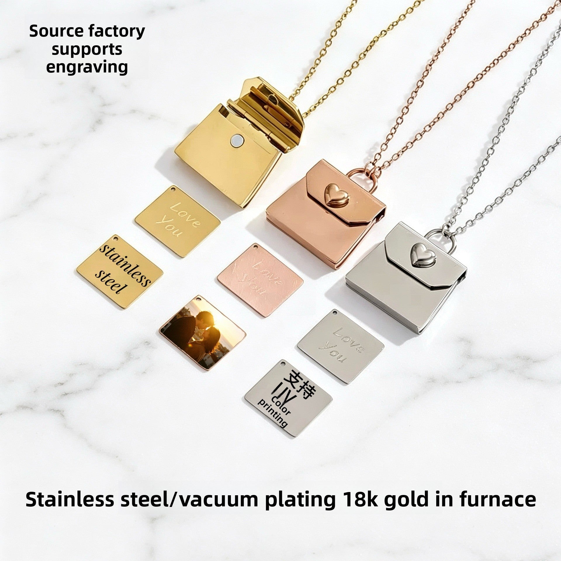 Heart Shape Necklace For Women In Steel Color, 304 Stainless Steel With Cable Chain, PVD Coated And Real Gold Plated