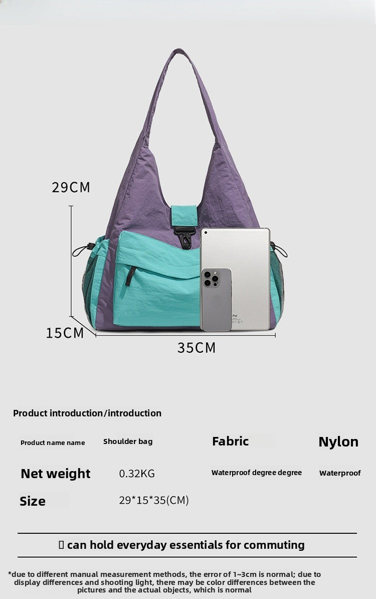 Color Block Square Nylon Tote Bag For Women With Single Shoulder Strap