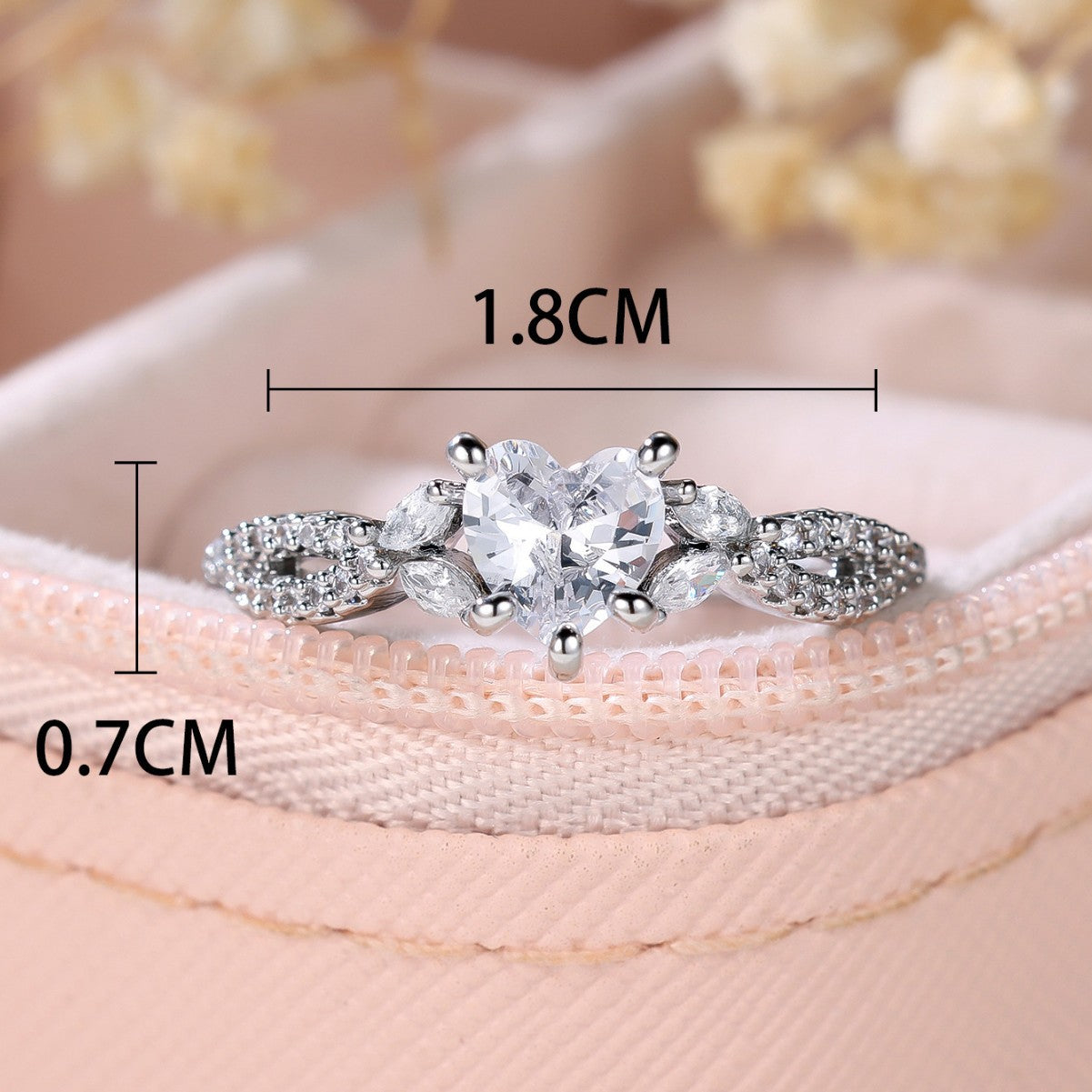 Luxurious Heart Shape Rings For Women With Claw Setting, Electroplated Copper And Zircon Inlay