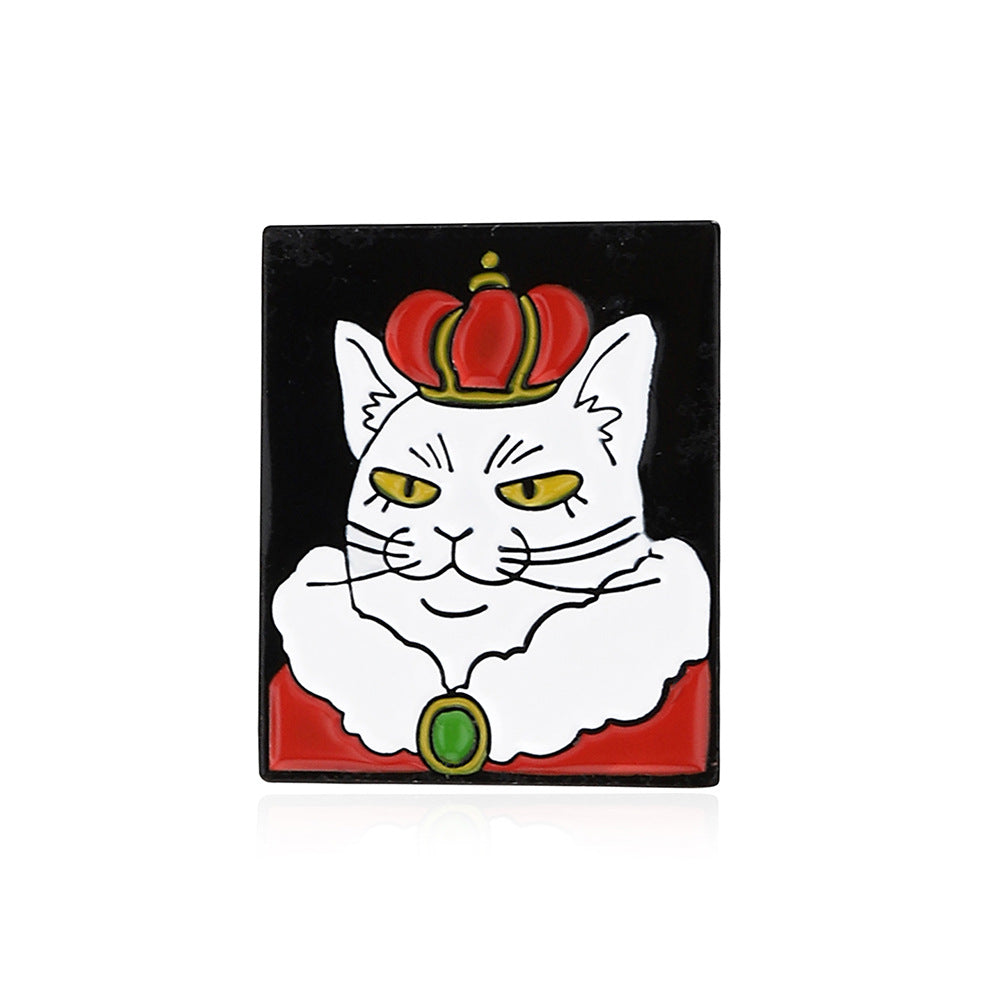 Cat Pin In Green Alloy Featuring Stoving Varnish Craftsmanship