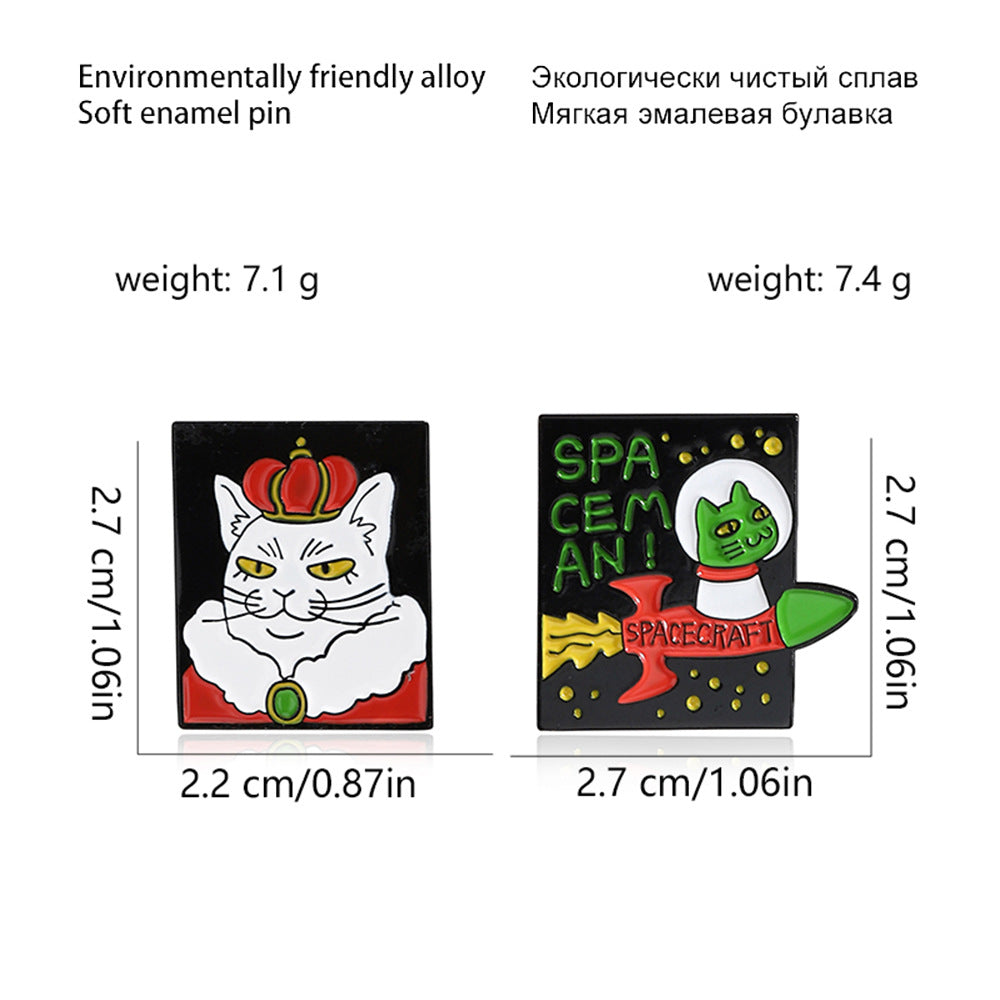 Cat Pin In Green Alloy Featuring Stoving Varnish Craftsmanship