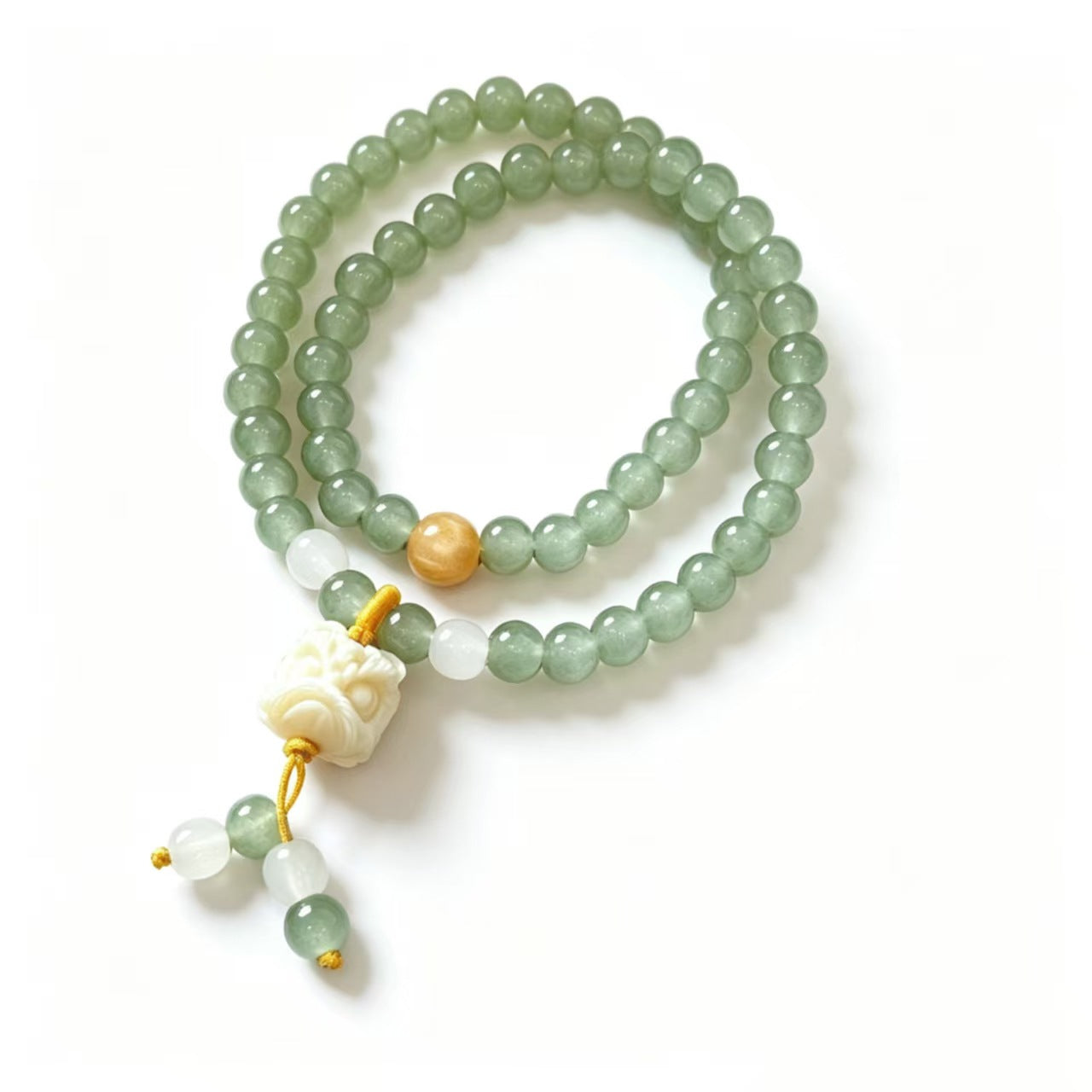 Ethnic Style Lion Beading Bracelet In Green Glass, Unisex Accessory